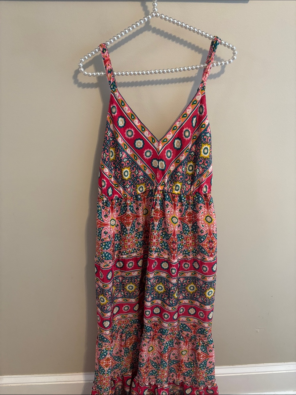 Me 2 Magic Anthropologie Pink Paisley Floral Boho Smocked Maxi Dress size XL